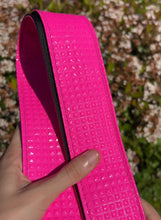 Load image into Gallery viewer, Pre-Order Neon Pink Pyramid Stud Handmade Guitar Strap
