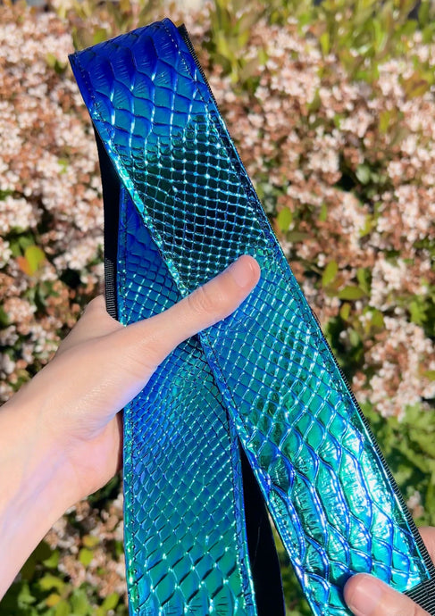 Pre-Order Blue Green Iridescent Snake Handmade Guitar Strap
