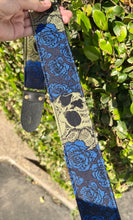 Load image into Gallery viewer, Skulls and Blue Roses Woven Guitar Strap
