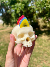 Load image into Gallery viewer, Realistic Bone White and Gold Tooth Mohawk Skull Guitar Pick Holder
