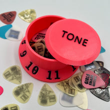 Load image into Gallery viewer, Oversized Neon Pink Guitar Knob Pick Holder Container - Custom Text on Lid
