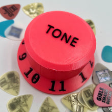 Load image into Gallery viewer, Oversized Neon Pink Guitar Knob Pick Holder Container - Custom Text on Lid
