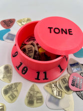 Load image into Gallery viewer, Oversized Neon Pink Guitar Knob Pick Holder Container - Custom Text on Lid
