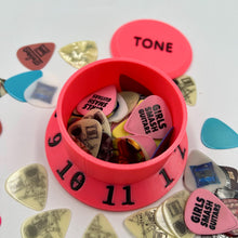 Load image into Gallery viewer, Oversized Neon Pink Guitar Knob Pick Holder Container - Custom Text on Lid
