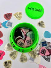 Load image into Gallery viewer, Oversized Neon Green Guitar Knob Pick Holder Container - Custom Text on Lid
