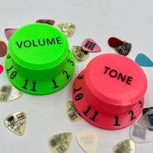 Load image into Gallery viewer, Oversized Neon Pink Guitar Knob Pick Holder Container - Custom Text on Lid
