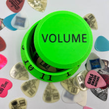 Load image into Gallery viewer, Oversized Neon Green Guitar Knob Pick Holder Container - Custom Text on Lid
