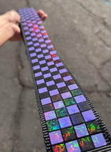 Load image into Gallery viewer, 3D Printed Guitar Strap Purple and Black Holographic Checkers
