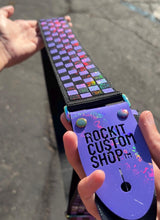 Load image into Gallery viewer, 3D Printed Guitar Strap Purple and Black Holographic Checkers
