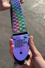 Load image into Gallery viewer, 3D Printed Guitar Strap Purple and Black Holographic Checkers
