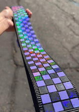 Load image into Gallery viewer, 3D Printed Guitar Strap Purple and Black Holographic Checkers
