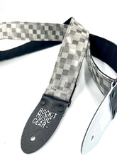 Load image into Gallery viewer, Static Gray and White Checkers 3D Vinyl Vegan Guitar Strap
