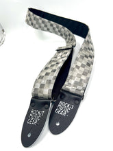 Load image into Gallery viewer, Static Gray and White Checkers 3D Vinyl Vegan Guitar Strap
