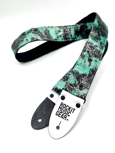 Seafoam Green Lighting Bolts Vegan Guitar Strap
