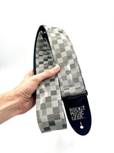 Load image into Gallery viewer, Static Gray and White Checkers 3D Vinyl Vegan Guitar Strap
