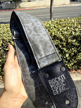 Load image into Gallery viewer, Shadow Cheetah Vegan Guitar Strap Black &amp; Silver Textured Fade – Adjustable Bass Guitar Strap
