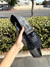 Load image into Gallery viewer, Shadow Cheetah Vegan Guitar Strap Black &amp; Silver Textured Fade – Adjustable Bass Guitar Strap
