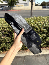 Load image into Gallery viewer, Shadow Cheetah Vegan Guitar Strap Black &amp; Silver Textured Fade – Adjustable Bass Guitar Strap
