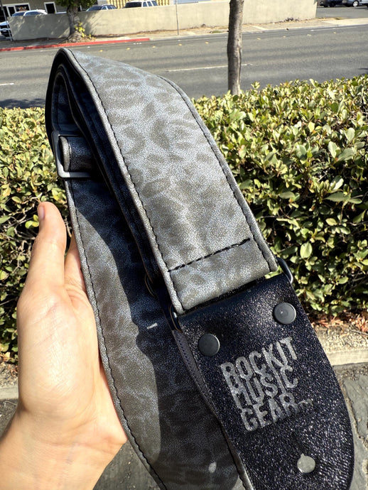 Shadow Cheetah Vegan Guitar Strap Black & Silver Textured Fade – Adjustable Bass Guitar Strap