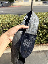 Load image into Gallery viewer, Shadow Cheetah Vegan Guitar Strap Black &amp; Silver Textured Fade – Adjustable Bass Guitar Strap
