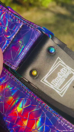 Shattered Mirror Purple Holographic Guitar Strap W/Rainbow Hardware