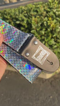 Load and play video in Gallery viewer, Holographic Silver Scales Guitar Strap
