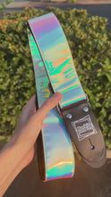 Load and play video in Gallery viewer, Summer Sunset Holographic Pink, Purple, and Blue Guitar Strap
