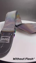 Load and play video in Gallery viewer, Reflective Holographic Gray Lattice w/ Rainbow Hardware Guitar Strap
