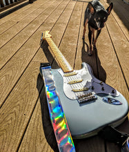Load image into Gallery viewer, Holographic Rainbow Silver Guitar Strap

