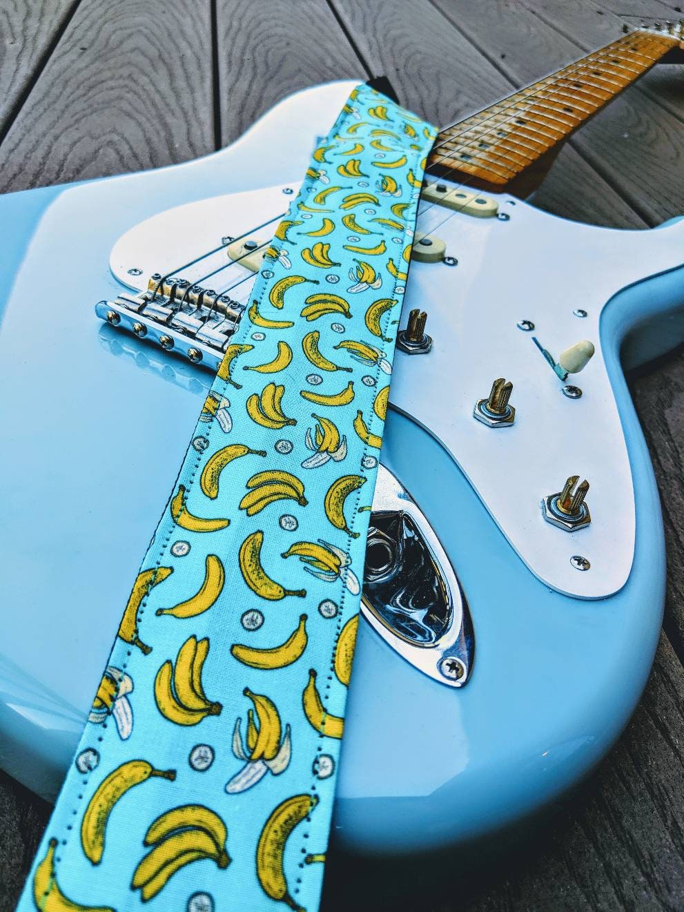 Banana's and Teal Color Guitar Strap