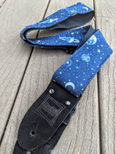 Load image into Gallery viewer, Glitter Navy Blue Planets Handmade Guitar Strap
