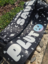Load image into Gallery viewer, Save Pluto on Black Handmade Guitar Strap
