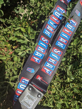 Load image into Gallery viewer, Red White and Blue Slushy Strap on Black Left Handed &quot;Guitar Strap&quot; Strap
