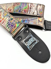 Load image into Gallery viewer, Smoke Gray Holographic Gator Vinyl Guitar Strap
