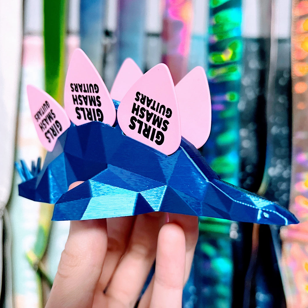 3D Printed Stegosaurus Guitar Pick Holder Blue Silk