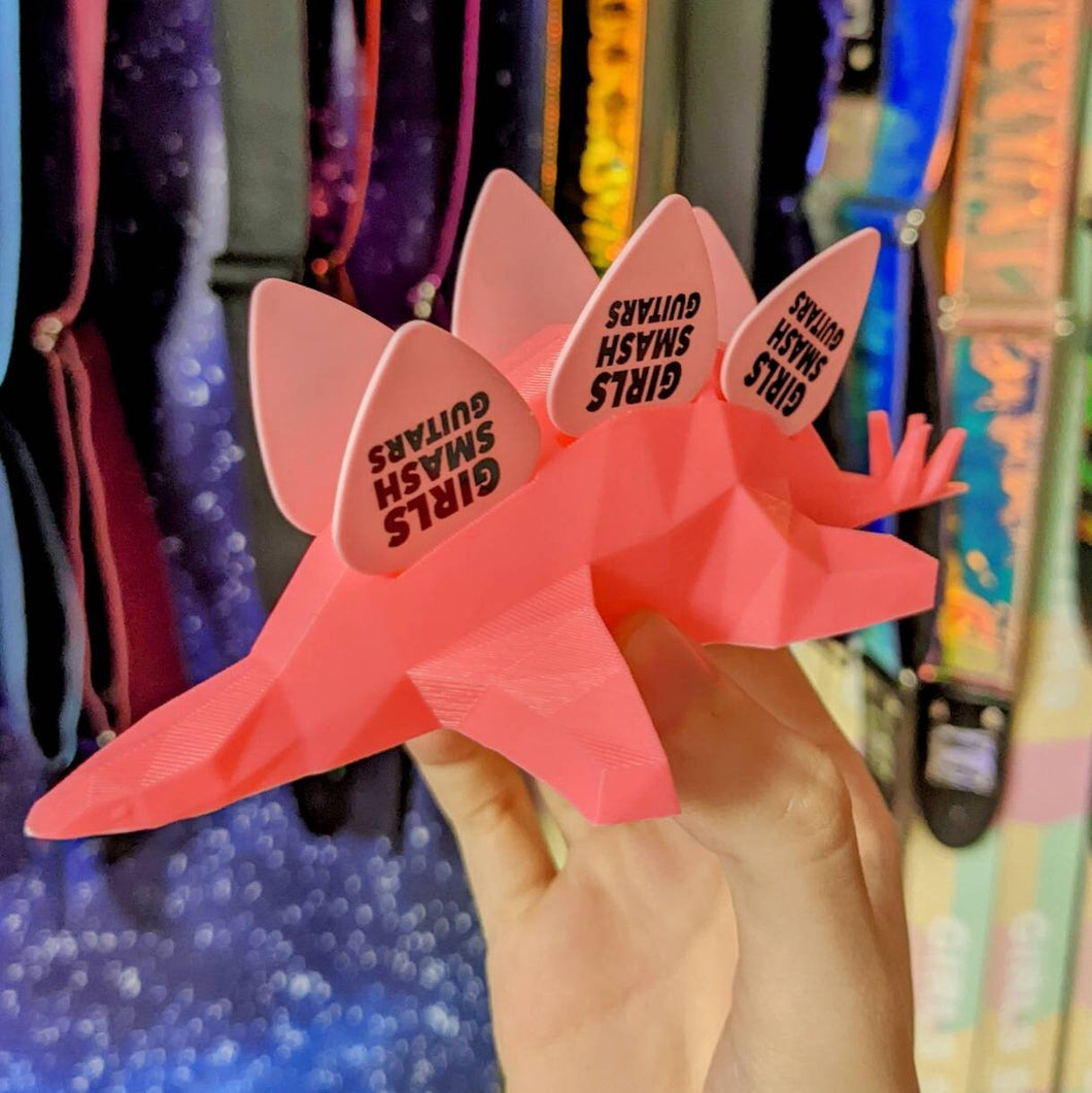 3D Printed Stegosaurus Guitar Pick Holder Neon Pink