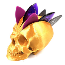 Load image into Gallery viewer, Gold Mohawk Skull Pick Holder V2 (Holds Large picks .60 to 3mm Picks) Pick your Color!
