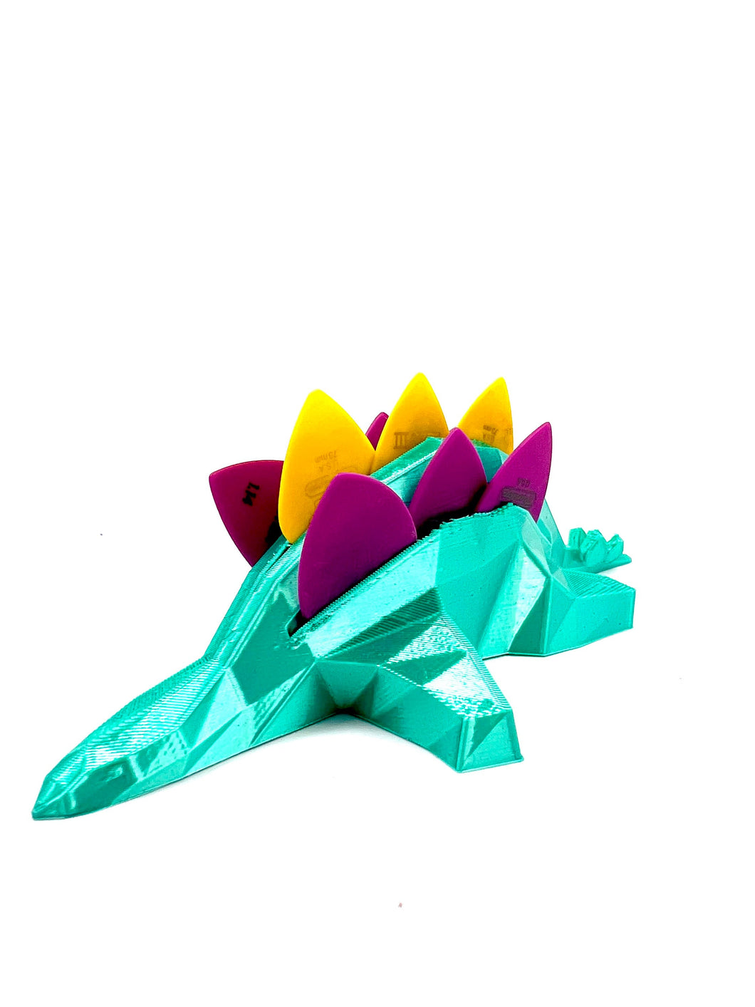 3D Printed Stegosaurus Guitar Pick Holder Teal Silk V3