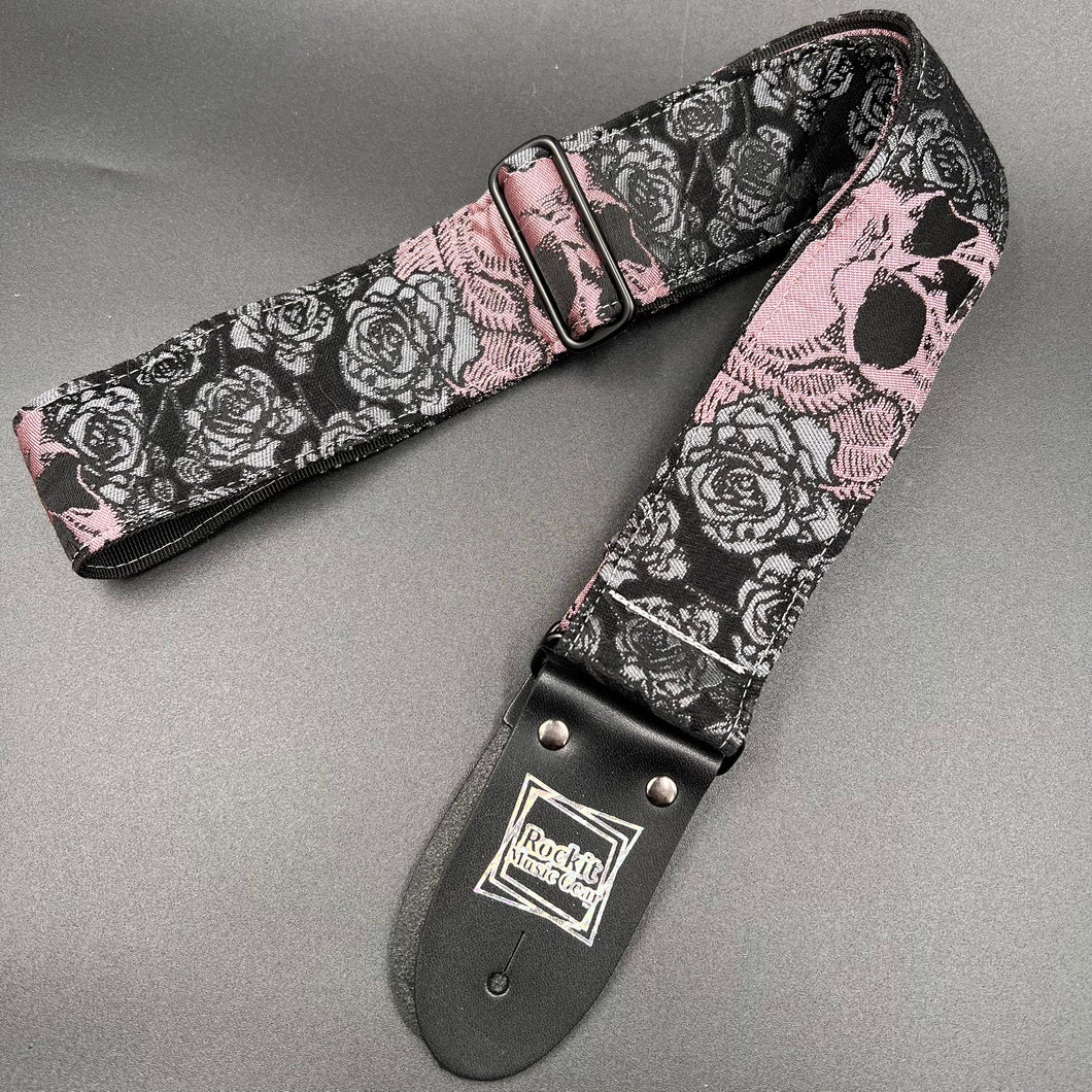 Pink Skulls and Gray Roses Limited Edition Guitar Strap