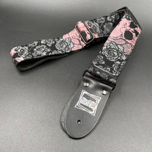 Load image into Gallery viewer, Pink Skulls and Gray Roses Limited Edition Guitar Strap
