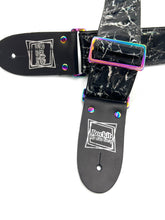 Load image into Gallery viewer, Black Holographic Marble Guitar Strap W/Rainbow Hardware Limited Edition
