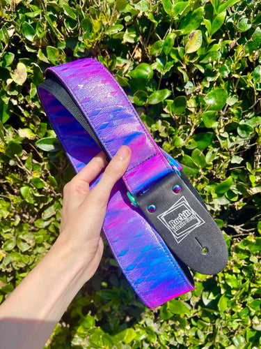 Pink and Purple Lattice Lenticular Guitar Strap W/Rainbow Hardware