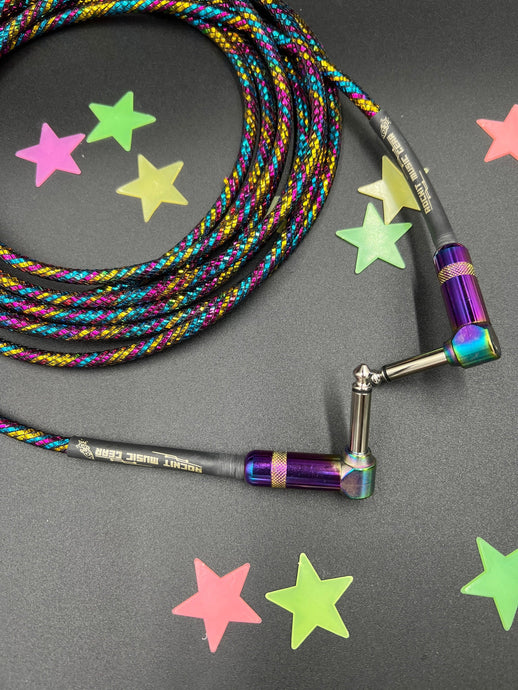 Black Rainbow Guitar Cable W/ Rainbow Right Angle Jacks *Slight Cosmetic Imperfections*