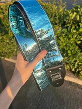 Load image into Gallery viewer, Teal Cracked Mirror Chrome Guitar Strap
