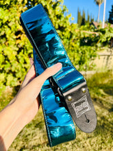 Load image into Gallery viewer, Teal Blue Chrome Guitar Strap
