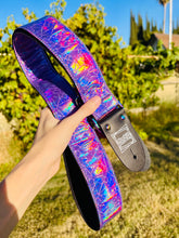 Load image into Gallery viewer, Shattered Mirror Purple Holographic Guitar Strap W/Rainbow Hardware

