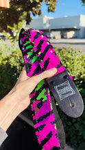 Load image into Gallery viewer, Sparkly Neon Green and Pink Zebra Flip Sequins Guitar Strap
