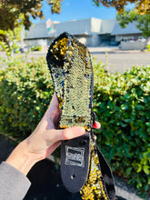 Load image into Gallery viewer, Sparkly Gold and Black Flip Sequins Guitar Strap
