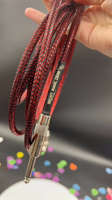 Red Metallic and Black Handmade Guitar Cable Straight or Right-Angle (your choice)