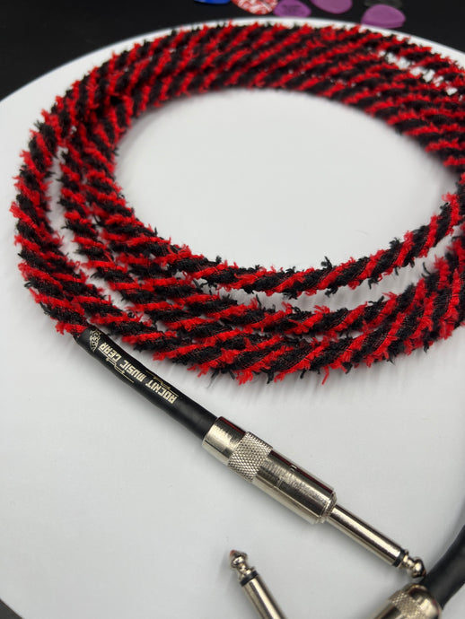 Red/Black Shaggy Carpet Cuddly Guitar Cable Straight or Right-Angle (your choice)